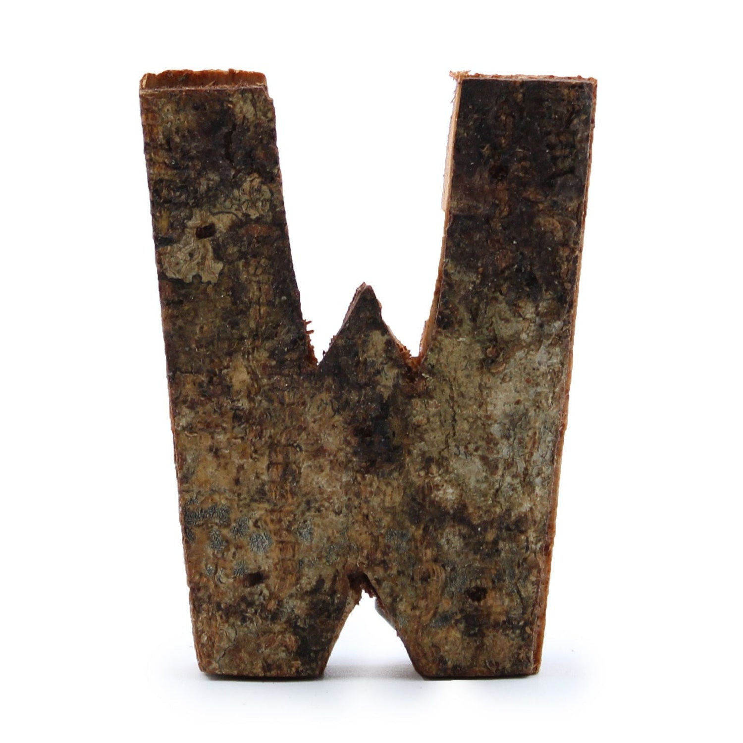 Wooden Letter W Rustic Bark 7 cm - SHAMTAM.COM