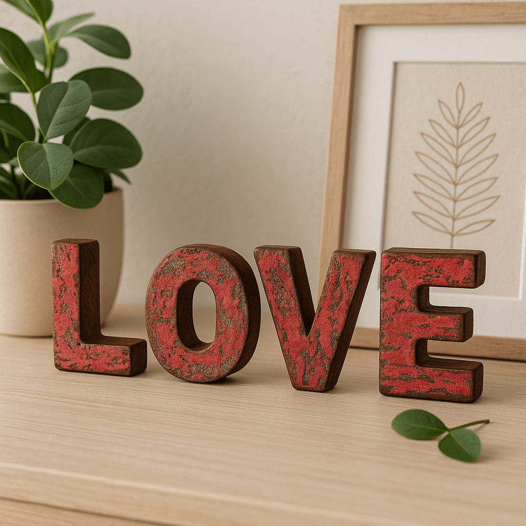 Wooden Love Letters Hand Carved Set of 4 - SHAMTAM.COM