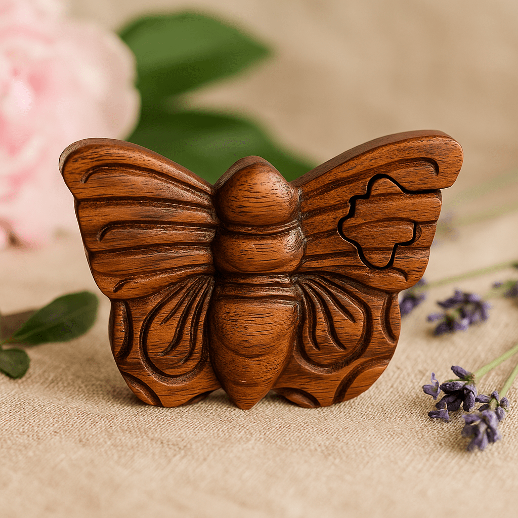 Wooden Puzzle Box With Secret Compartment - Butterfly - SHAMTAM.COM