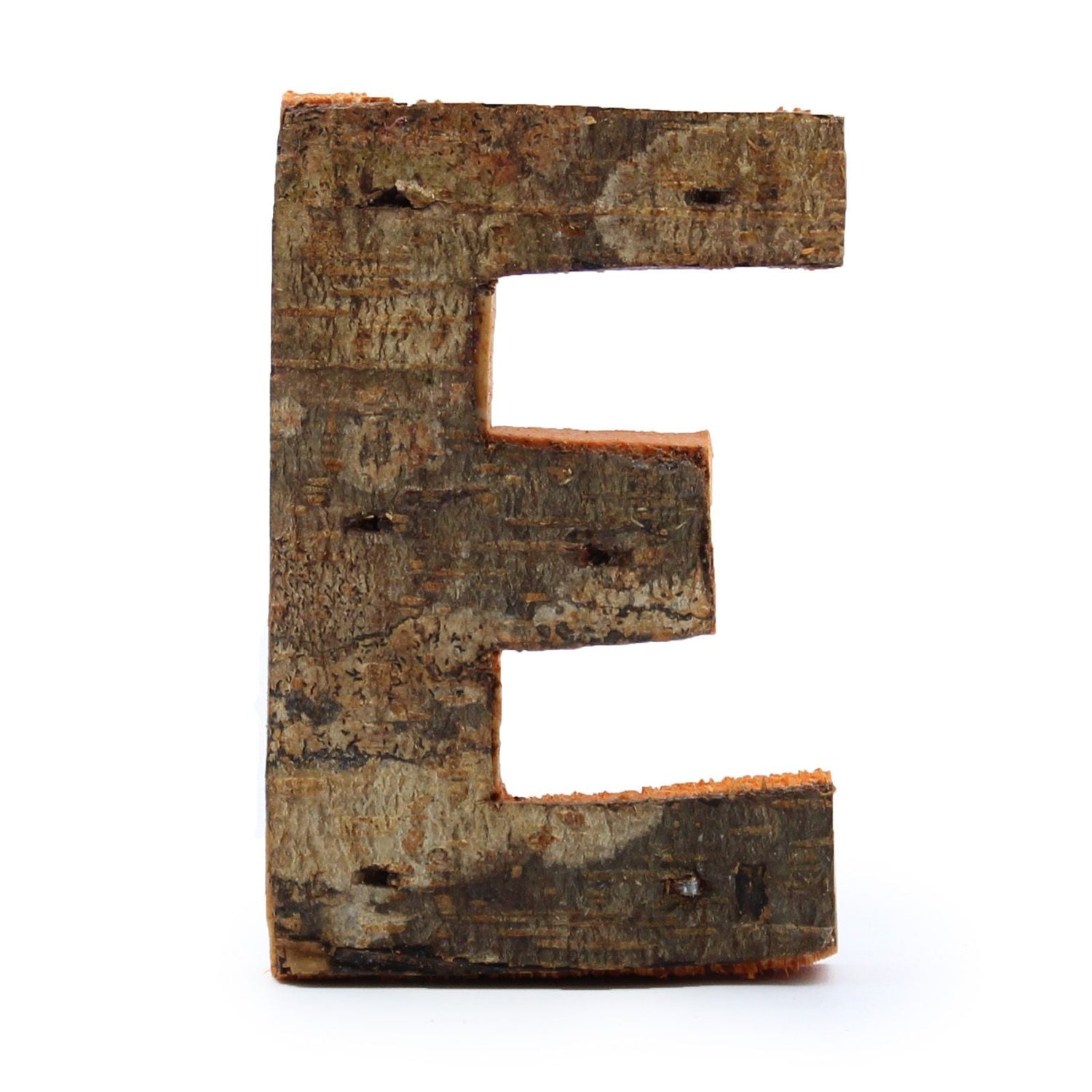 Wooden Rustic Bark Letter E 7 cm - SHAMTAM.COM