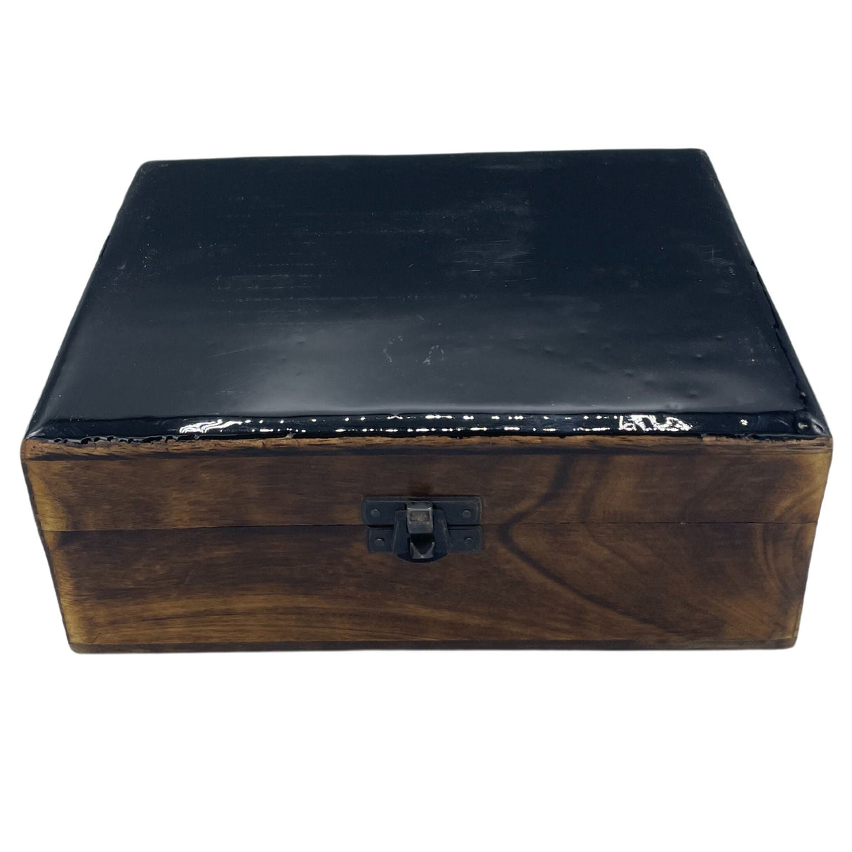 Large Ceramic Glazed Wood Box - 20x15x7.5cm - Black - SHAMTAM.COM