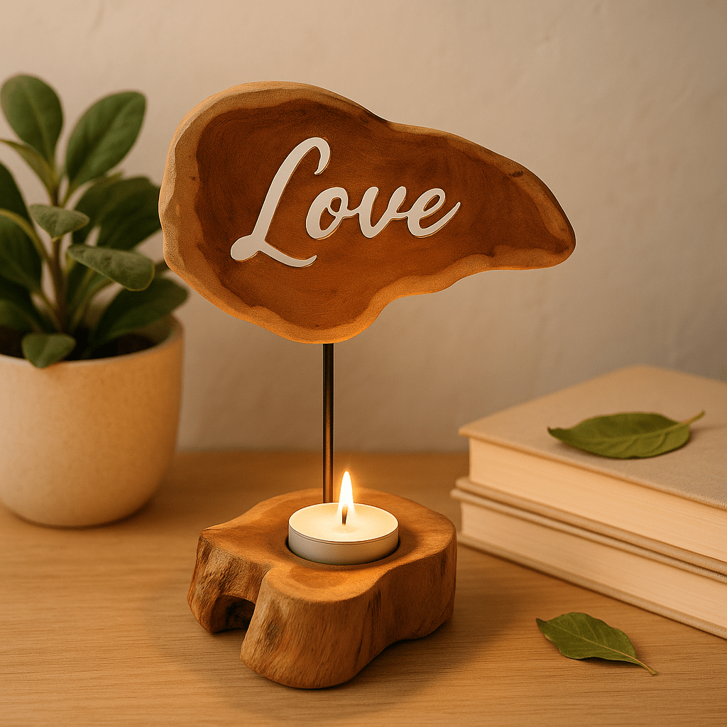 Wooden Tealight Candle Holder - Love - SHAMTAM.COM