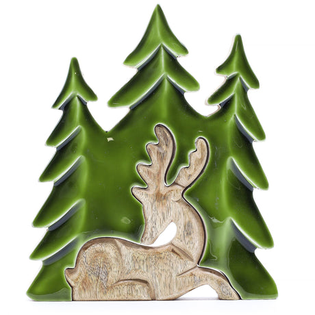 Woodland Stag Deer 3D Mango Wood Ornament 23x20cm - SHAMTAM.COM