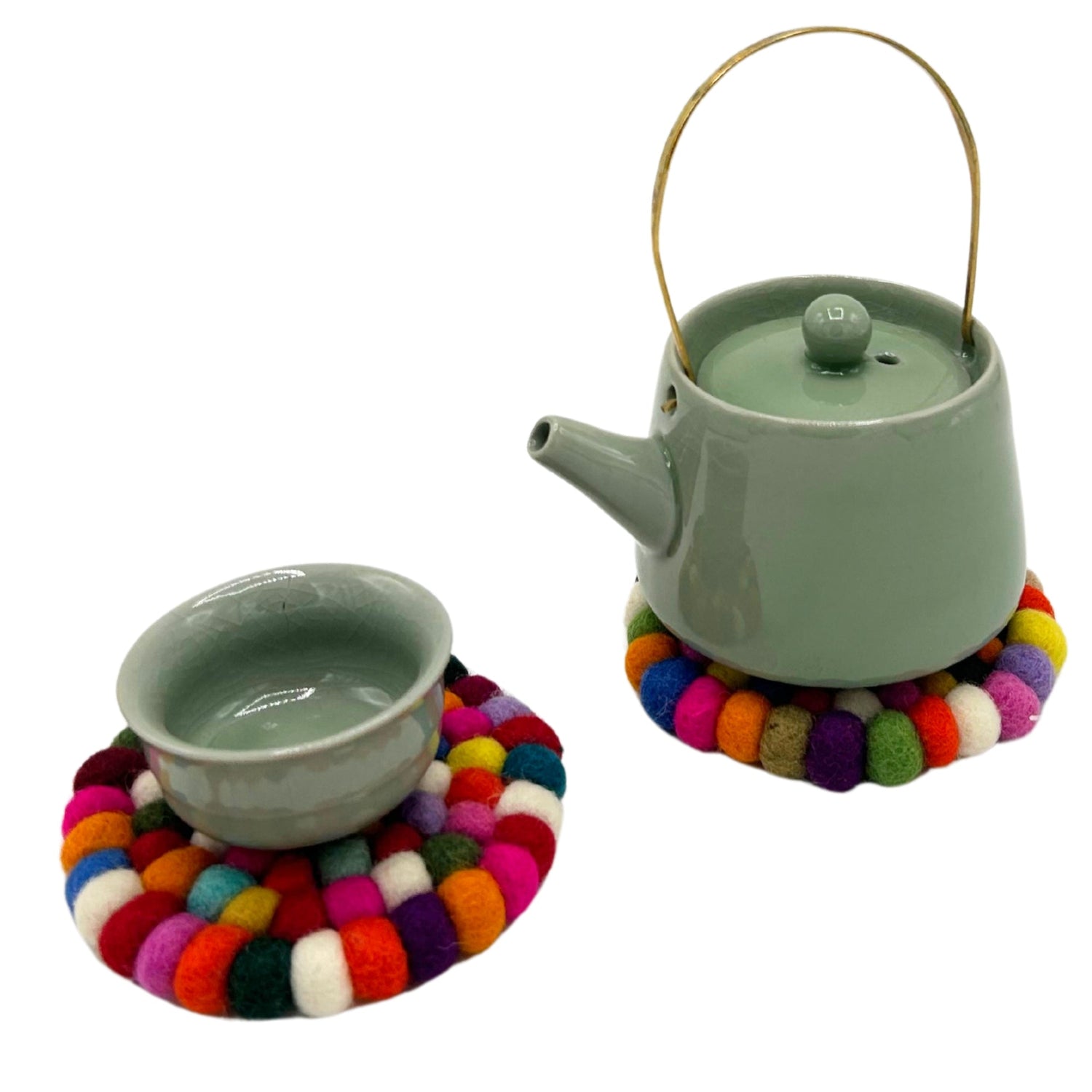 Felt Ball Round Coasters - Multi colour (set of 4) - SHAMTAM.COM