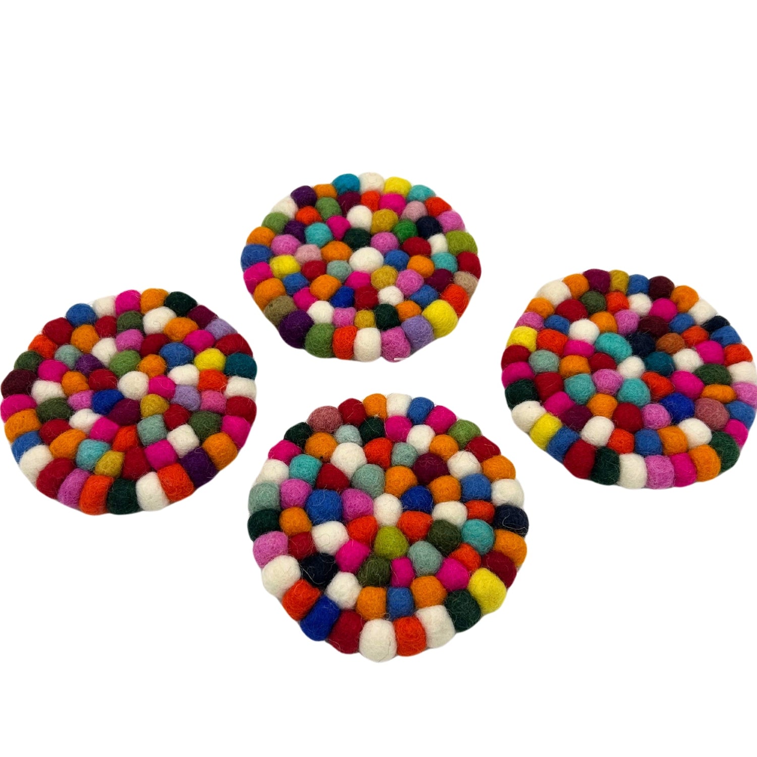 Felt Ball Round Coasters - Multi colour (set of 4) - SHAMTAM.COM