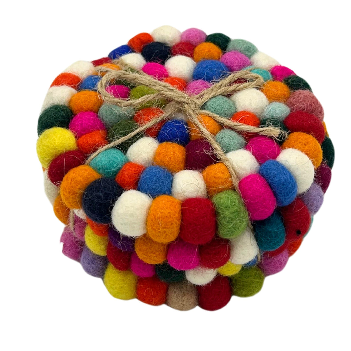 Felt Ball Round Coasters - Multi colour (set of 4) - SHAMTAM.COM