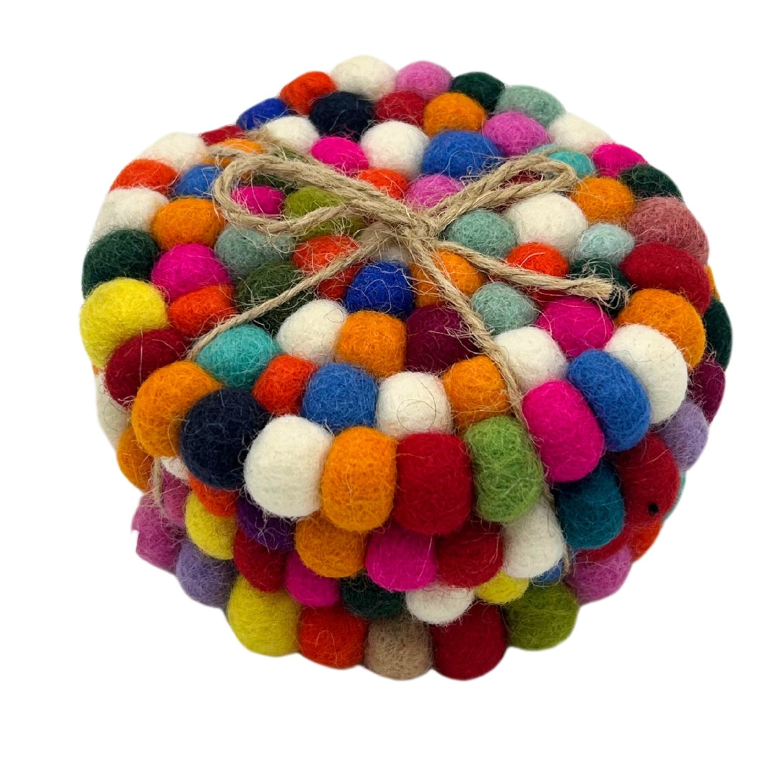 Felt Ball Round Coasters - Multi colour (set of 4) - SHAMTAM.COM