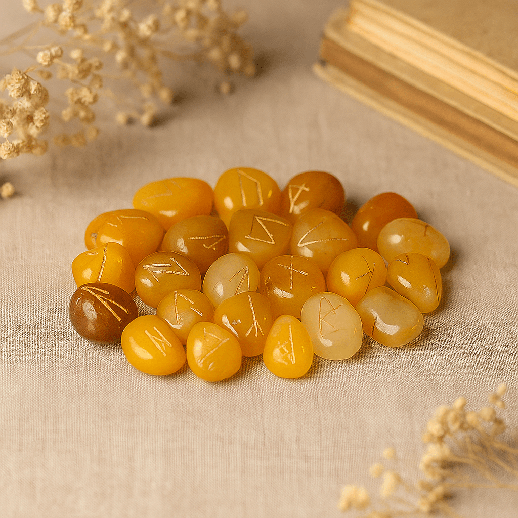 Yellow Onyx Rune Stones 25 - Piece Set - SHAMTAM.COM