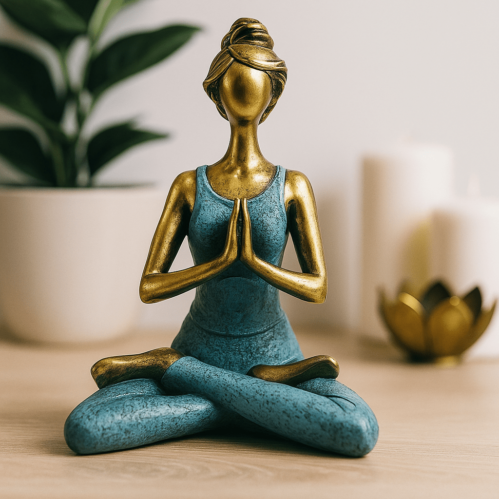 Yoga Lady Figurine Bronze and Turquoise 24 cm - SHAMTAM.COM