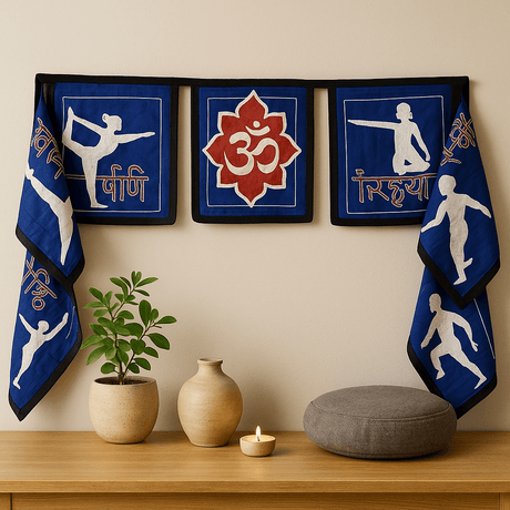 Yoga Poses Batik Wall Hanging, 7 Panels - SHAMTAM.COM