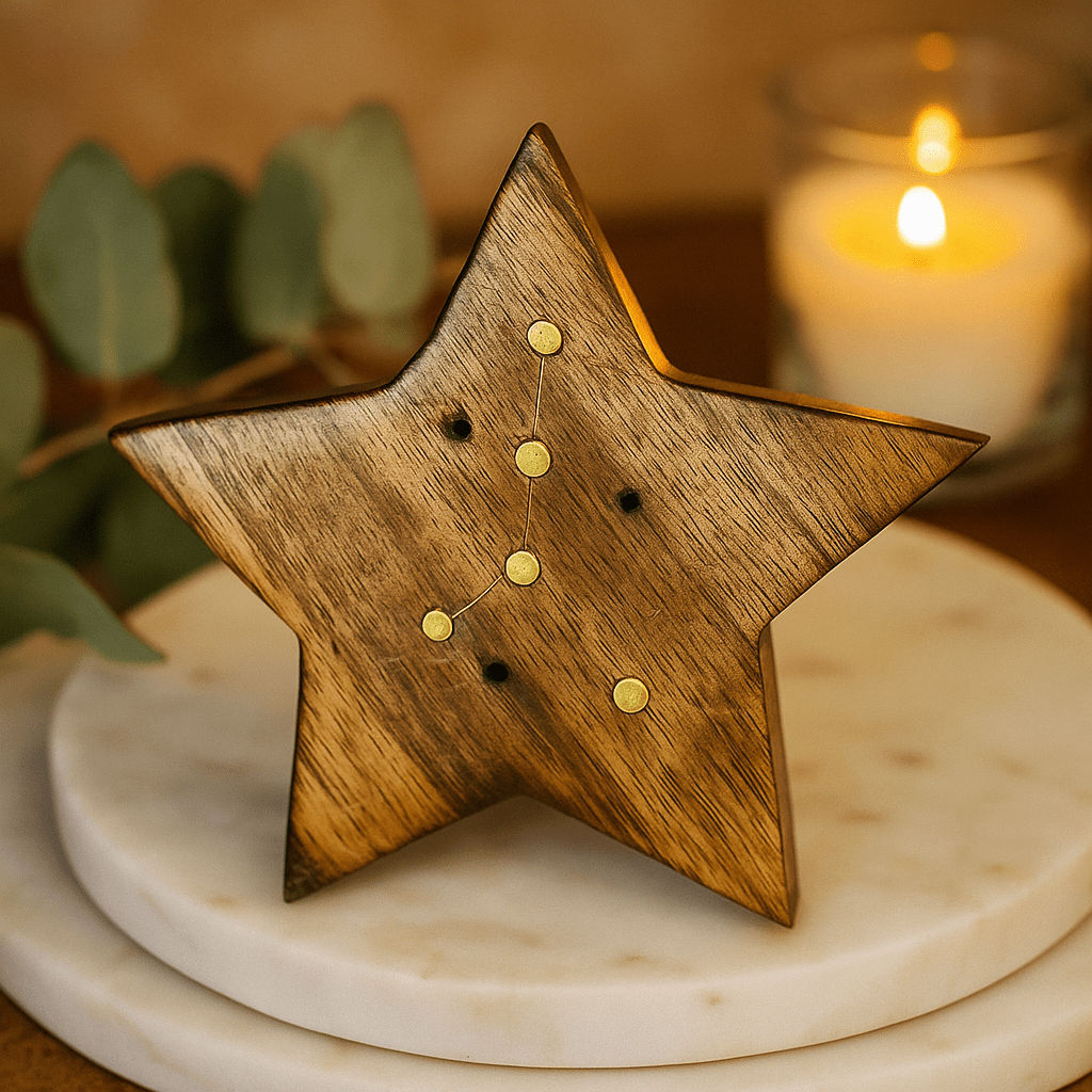 Zodiac Sign Incense Burner, Engraved Brass Star - SHAMTAM.COM