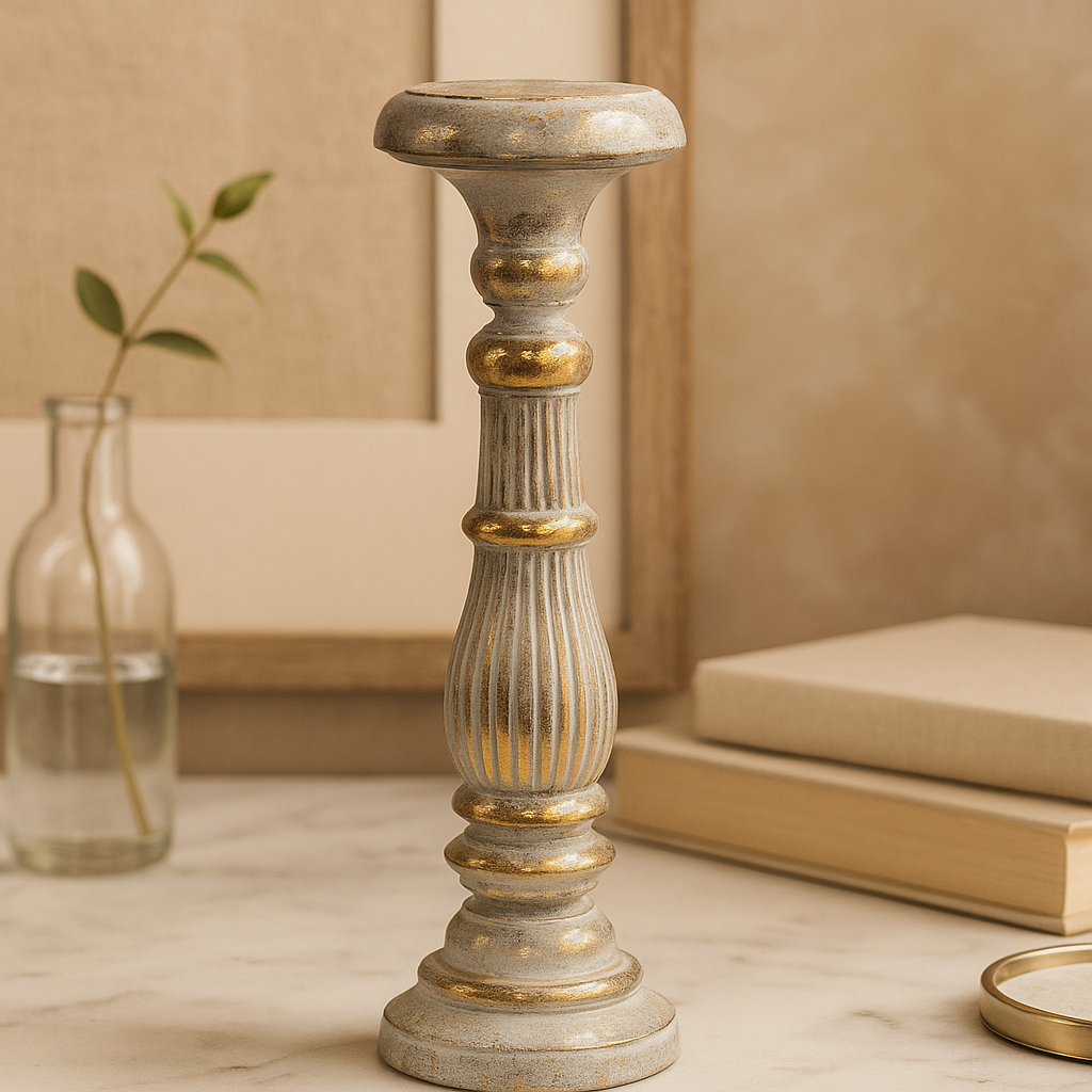 Veľký drevený svietnik bielozlatý