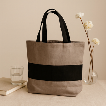 Baumwoll-Tragetasche Grau Schwarz 10oz 38x42x12cm