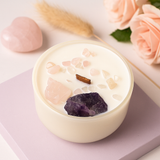 Third Eye Chakra Crystal Candle, Amethyst Rose Quartz