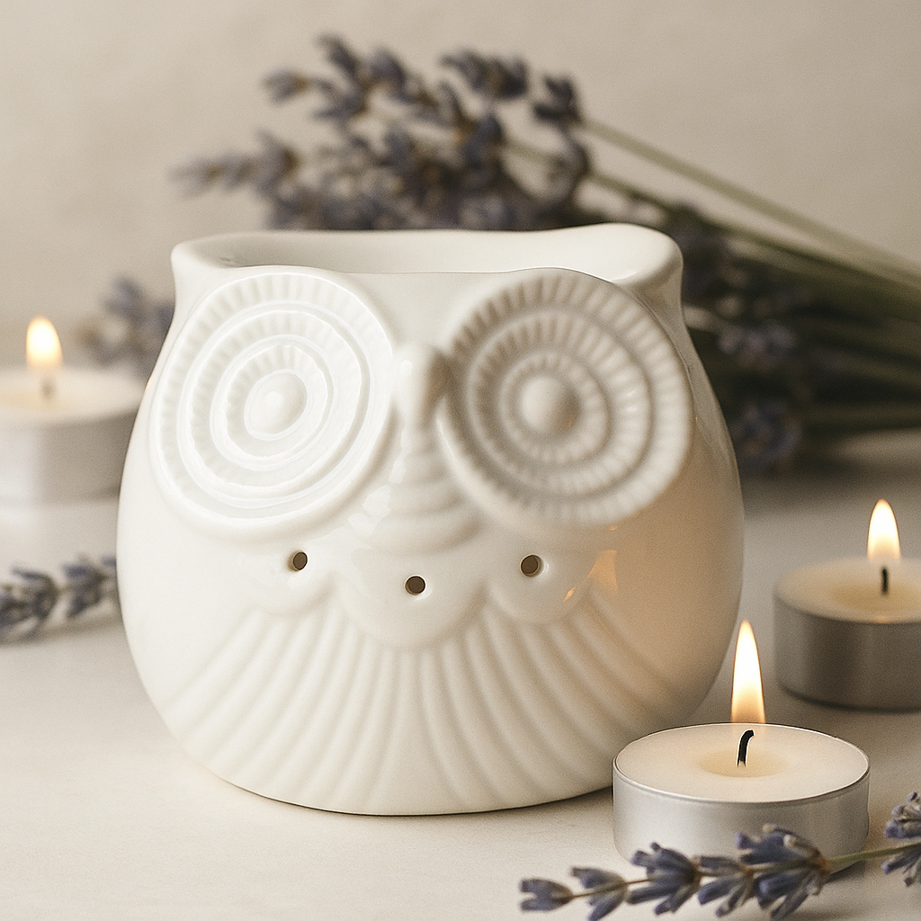 Brûleur d'huile en céramique chouette blanche pour fondants de cire
