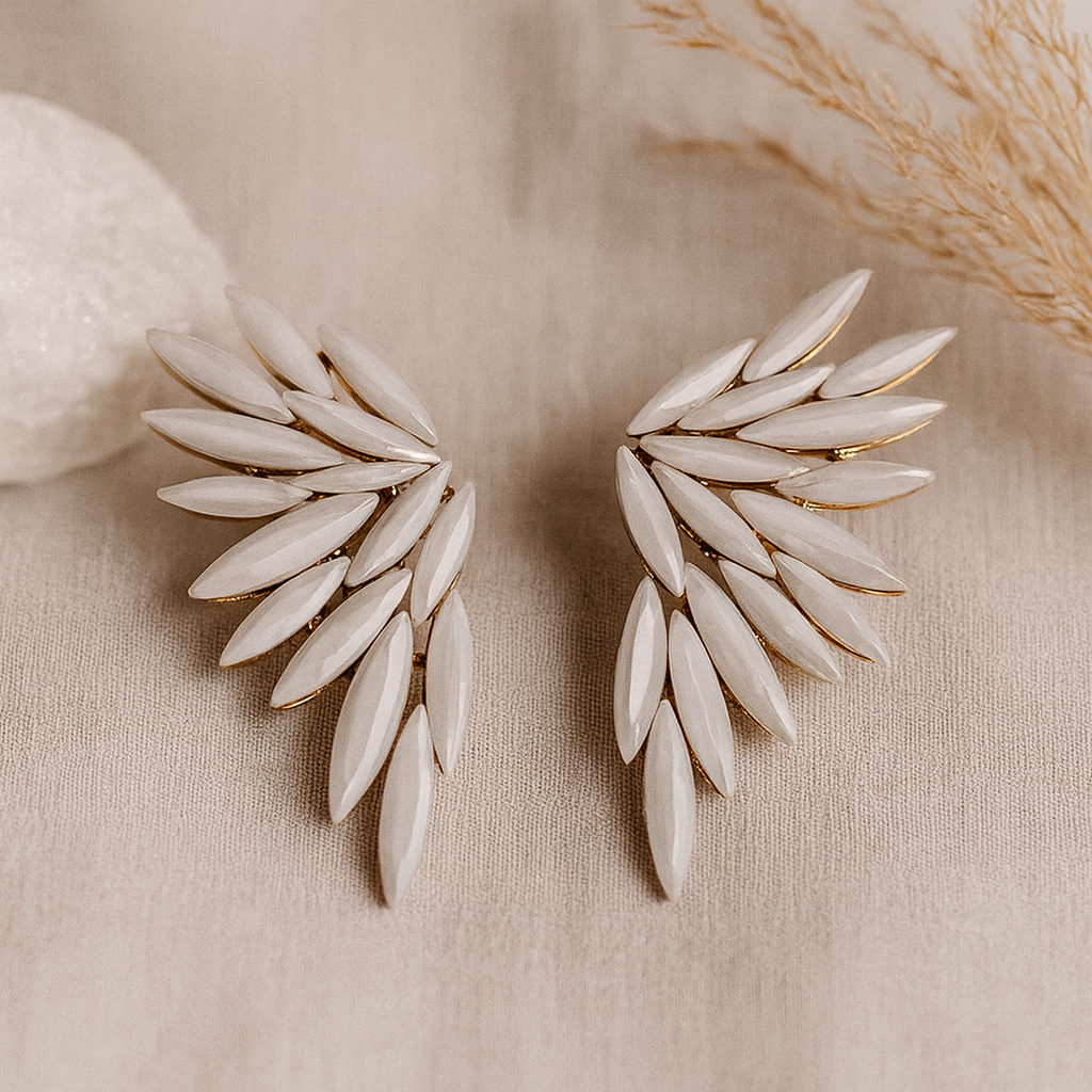 Angel Wing Iridescent Opal Glass Stud Earrings