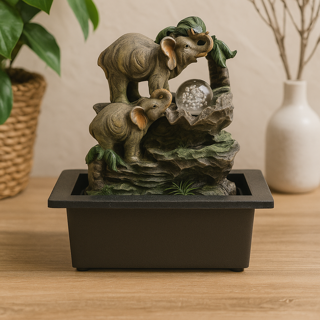Tabletop Fountain Elephant Family 30cm