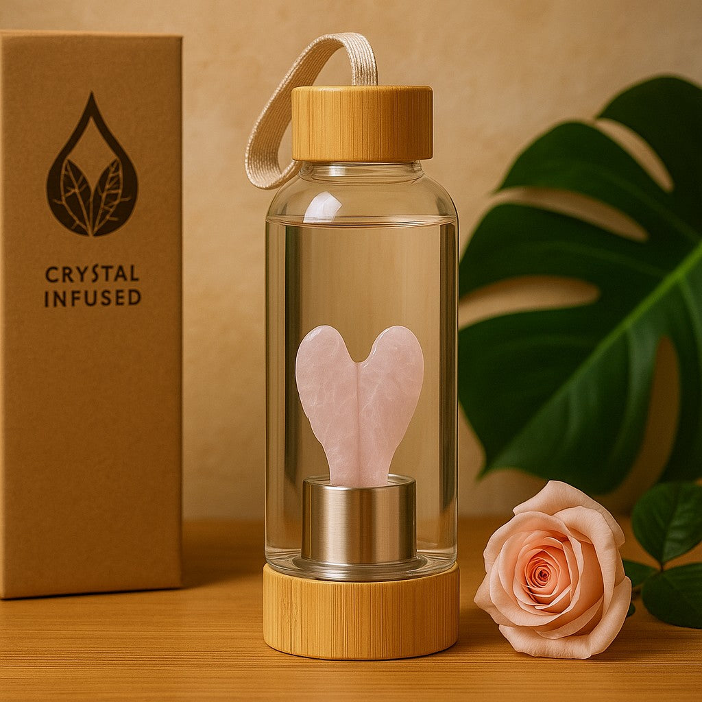Kristallwasserflasche - Verjüngender Rosenquarz - Engel