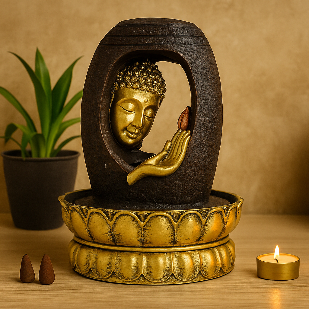 Tabletop Fountain 30cm Golden Buddha Vitarka Mudra