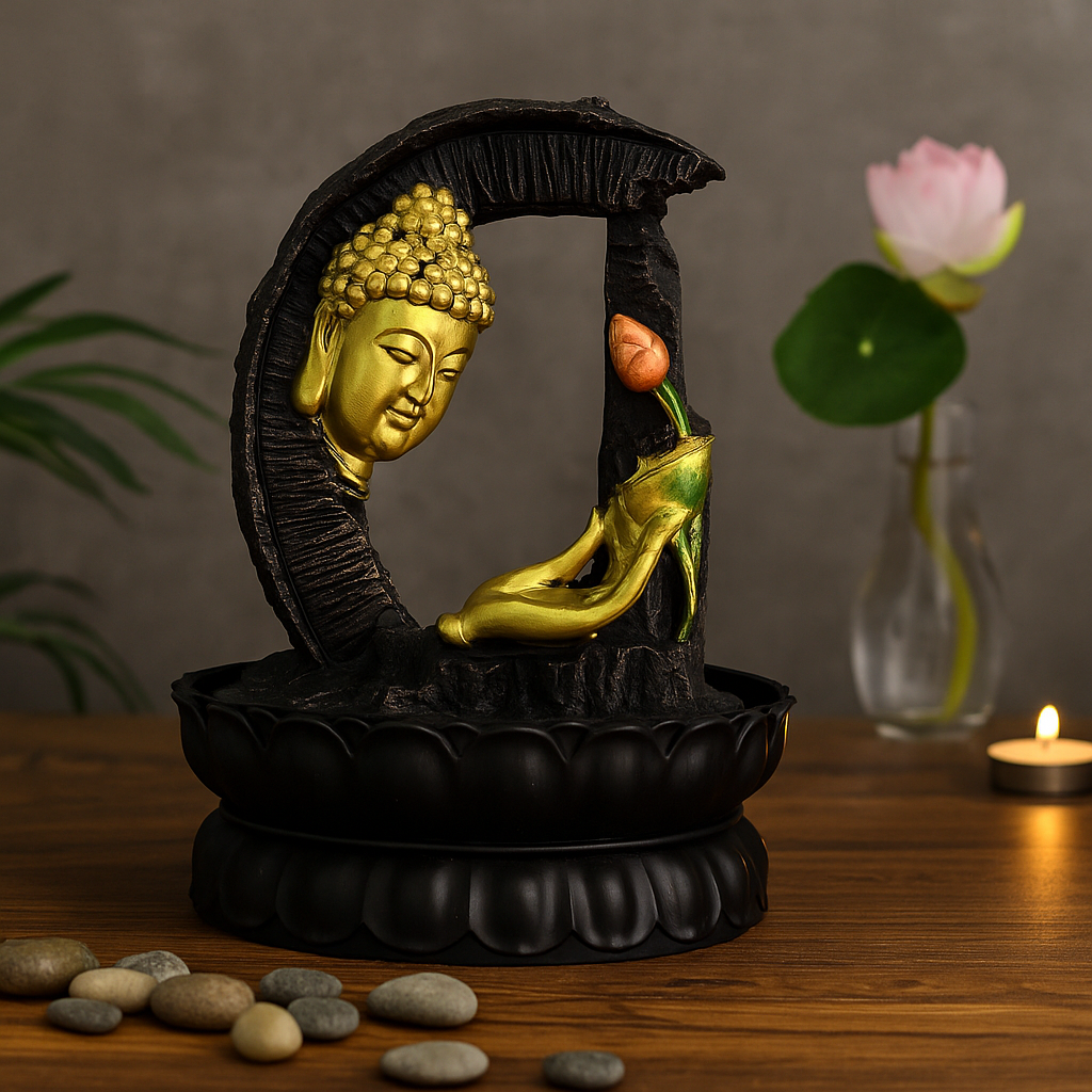 Tabletop Fountain 30cm Golden Buddha Lotus