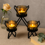 Suport pentru lumânări votive 3 cupe triunghi fier sticlă