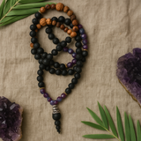 Lava Stone Rudraksha Amethyst Mala Tassel Necklace