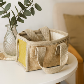 Shopping Basket Jute Cotton Olive 16x10x12 cm, Eco Shopping Basket