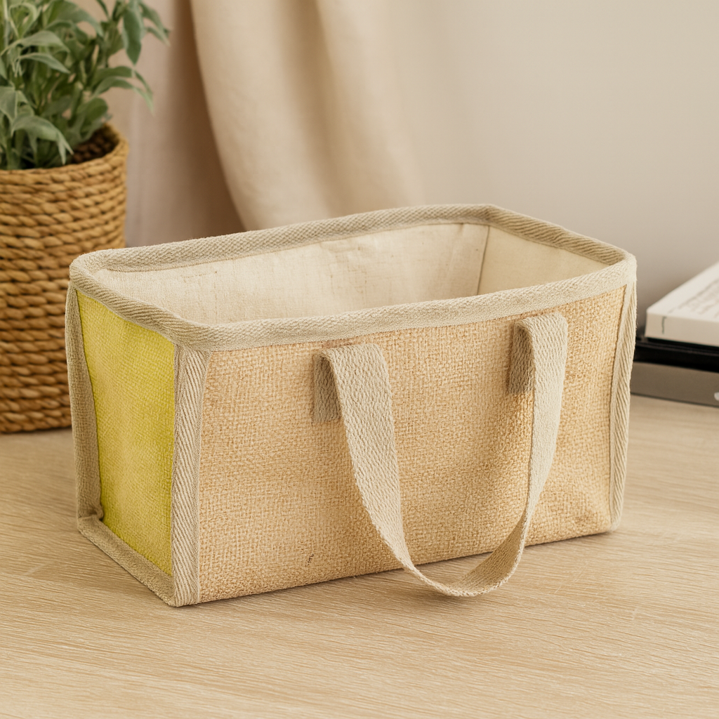 Indkøbskurv Jute Bomuld - Oliven 33x18x20cm