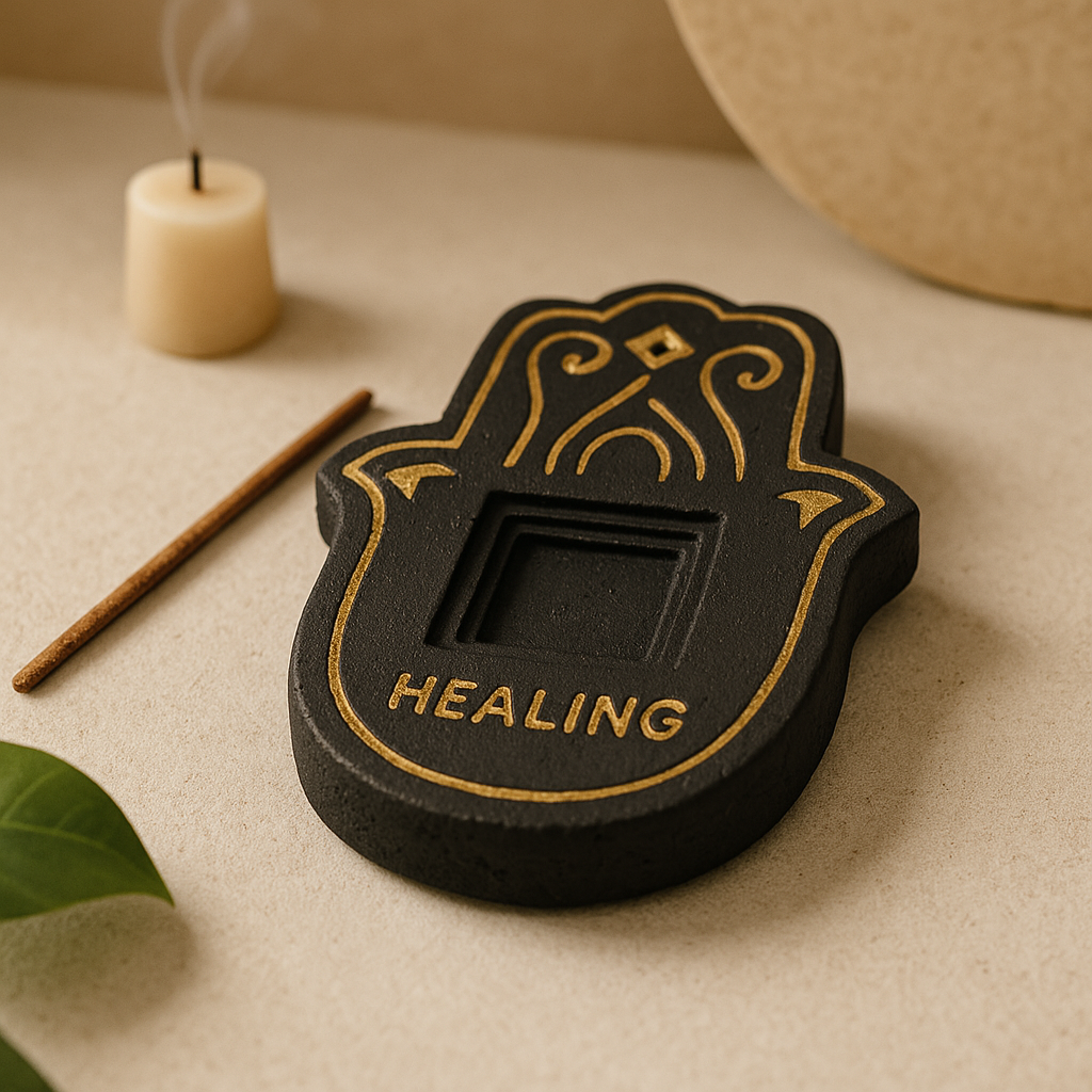 Incense Plate, Black and Gold Lava Stone Effect