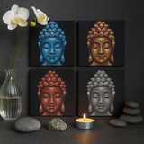 Set de 4 tablouri cu capete de Buddha, 30x30cm