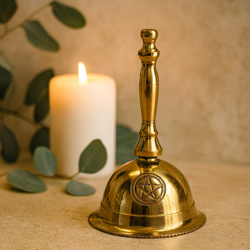Cloche d'autel en laiton massif – phases de lune pentacle