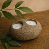 Natural River Stone Double Tealight Candle Holder
