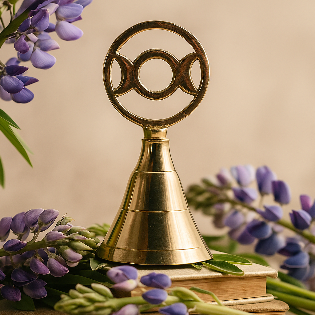 Triple Moon Solid Brass Ritual Altar Bell