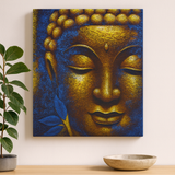 Arte de Parede em Tela Buda - Flor de Lótus com Rosto Dourado