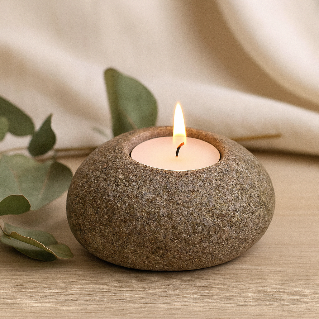 Natural River Stone Tealight Candle Holder