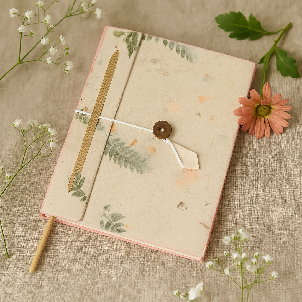 Handmade Lokta Paper Pressed Flower Notebook A5 Nepal