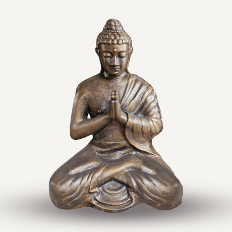 1.2m Tall Antique Gold Praying Buddha Statue - Bronze Finish Meditation Decor for Home & Garden - SHAMTAM.COM
