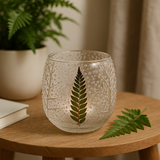 Fern Textured Glass Tealight Candle Holder 10x9cm