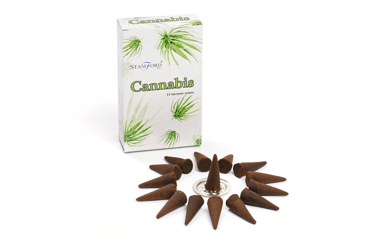 Vonné kužely Cannabis, balení 15 kusů s držákem