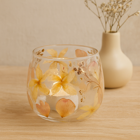 Pressed Flower Recycled Glass Tealight Votive Holder 8x8cm