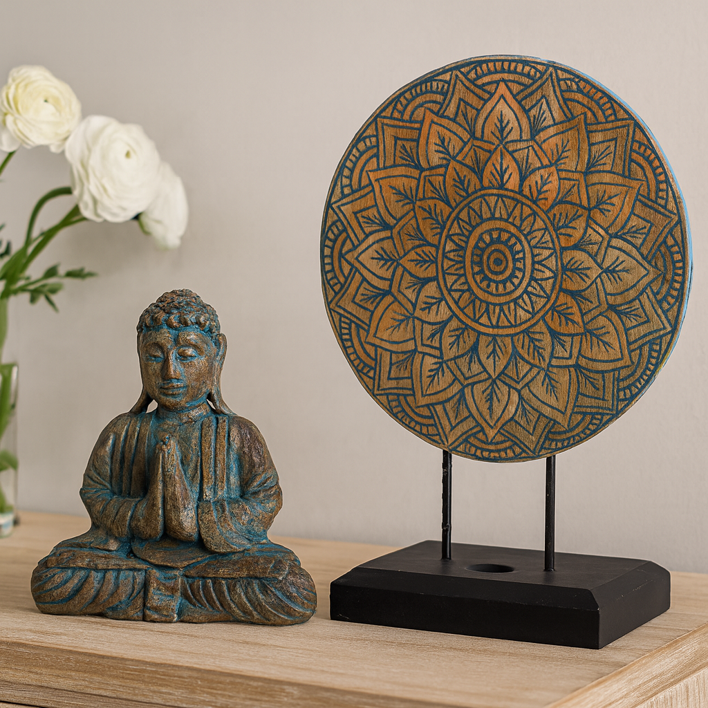 Juego de Buda Feng Shui - Mandala de Flores - Azul