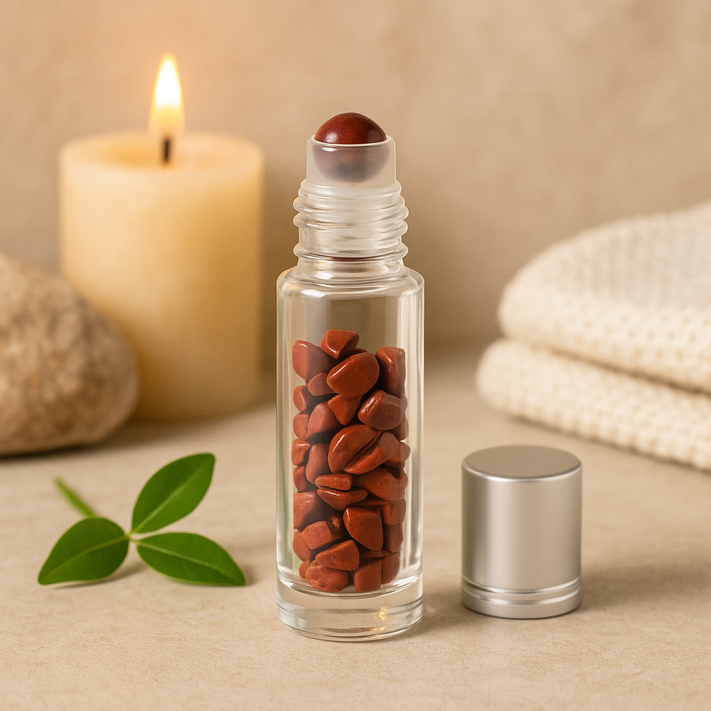 Bottiglia Roll-On Olio Essenziale Diaspro Rosso Tappo Argento
