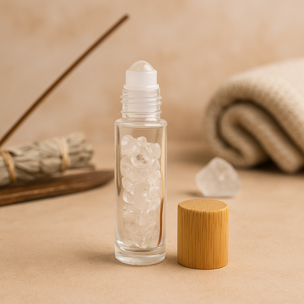 Essential Oil Roller Bottle Rock Quartz Wooden Cap