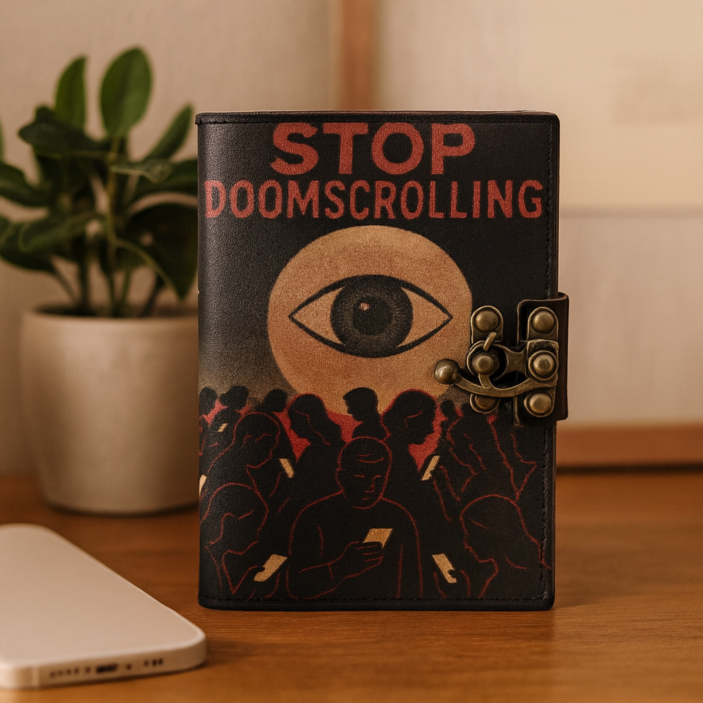 Leather Notebook Journal Stop Doomscrolling, 17.8x12.7cm