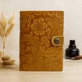 Tan Leather Journal Notebook, Embossed Floral, 5x7