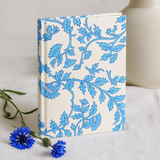 Baumwoll-Notizbuch 20x15cm - 96 Seiten - Blassblaues Blumenmuster
