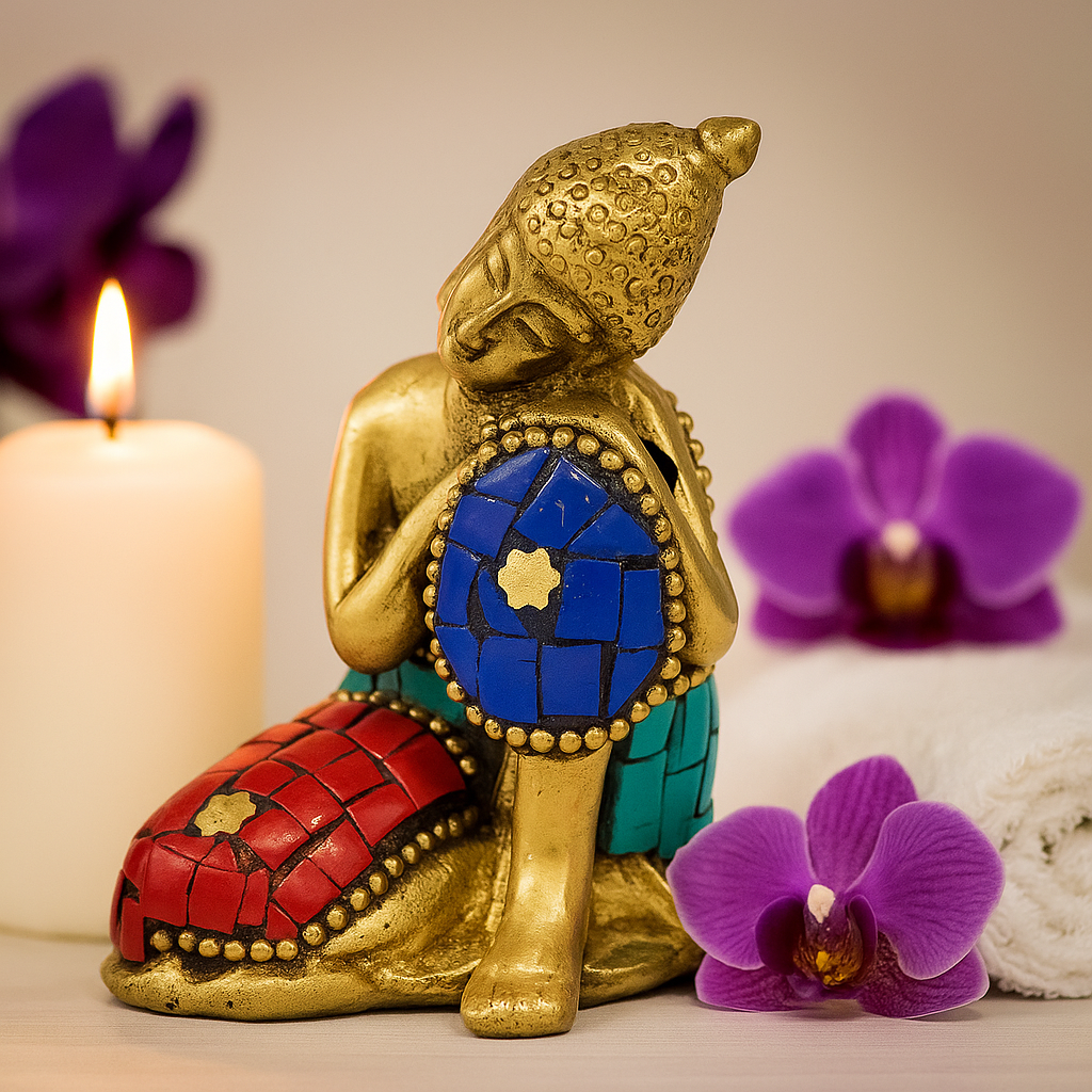 Figura de Buda de latón - Pensando - 6,5 cm