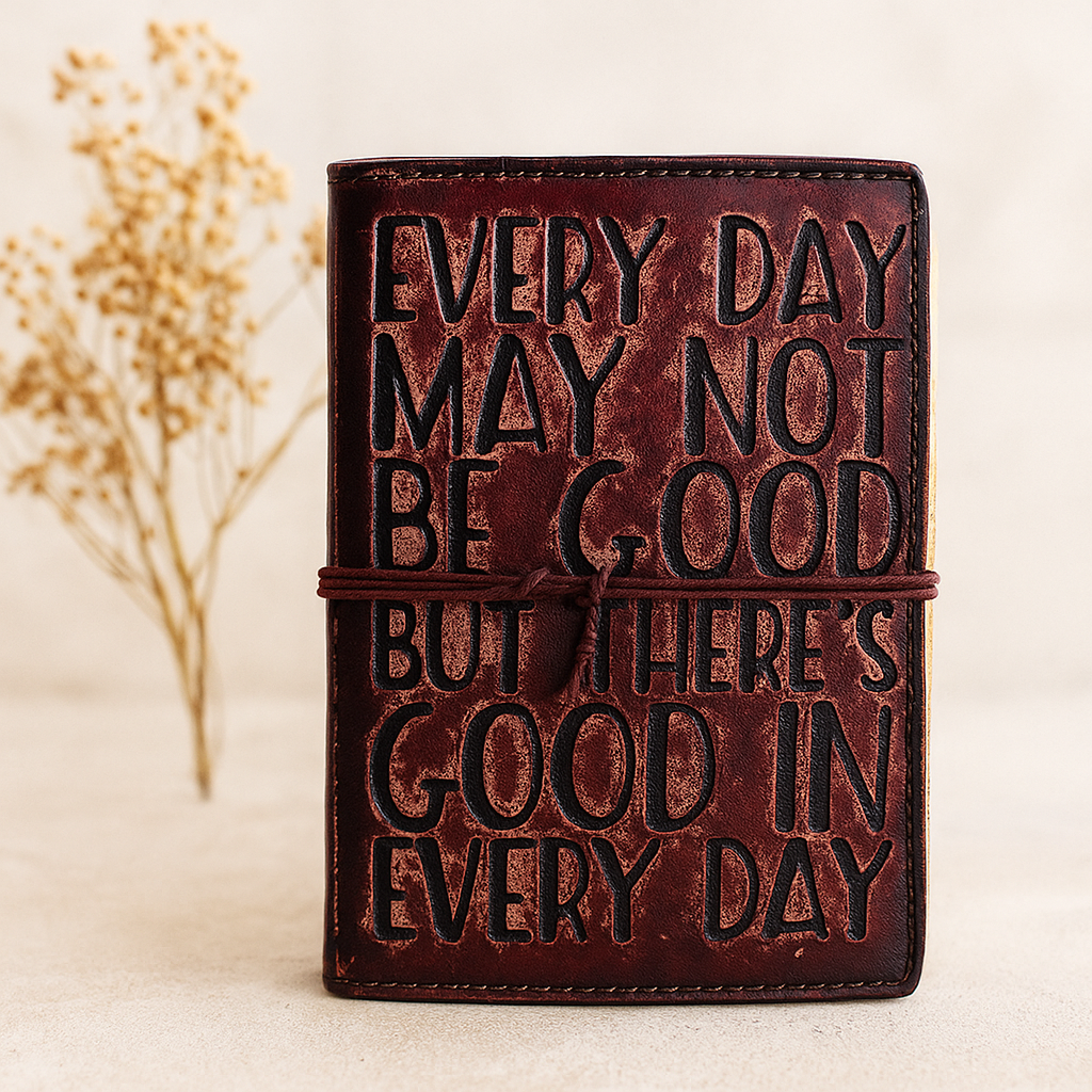 Pocket Leather Notebook, Deckle-Edge Pages, Inspirational Quote
