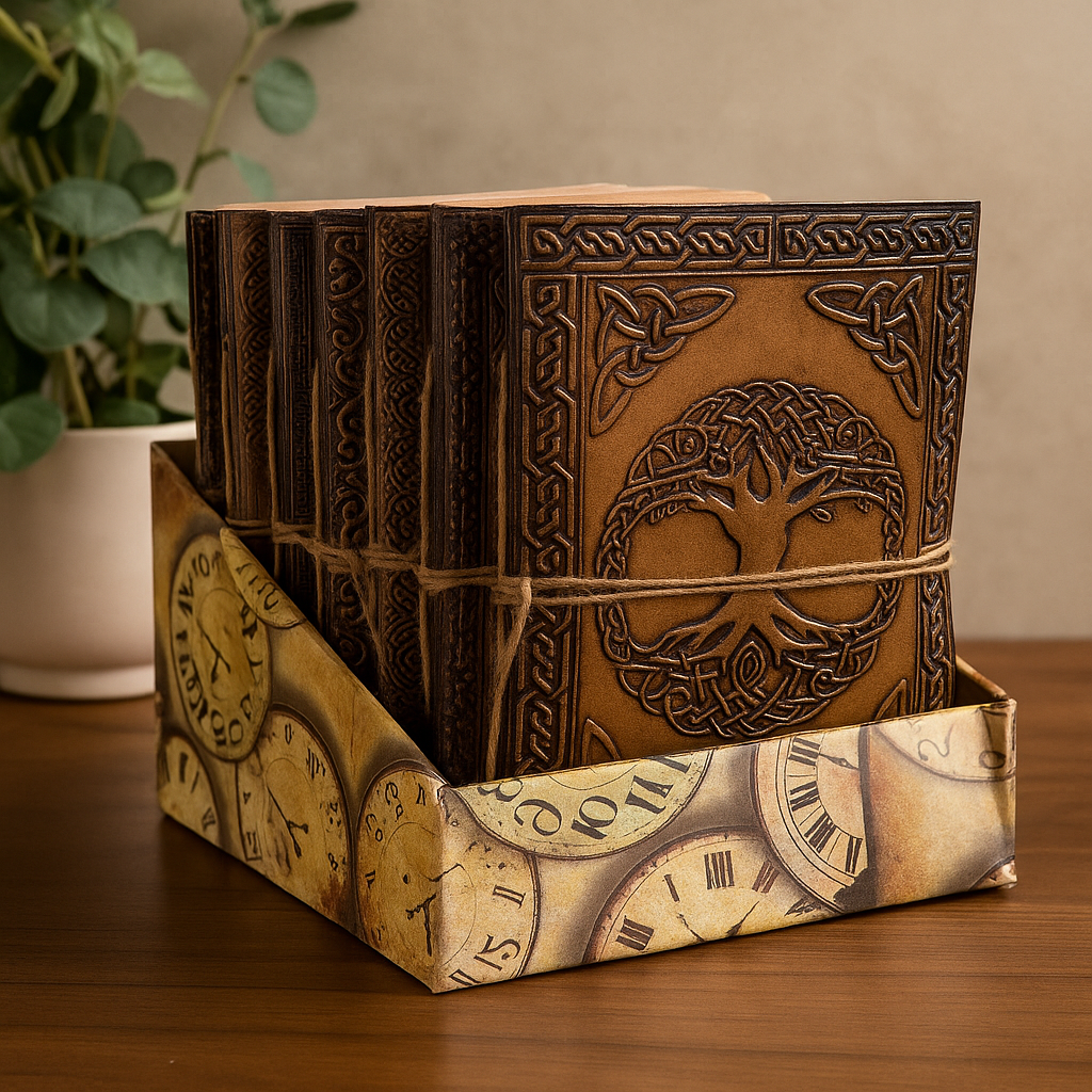 Embossed Leather Notebook Tree of Life Pentagram 15x11.5cm