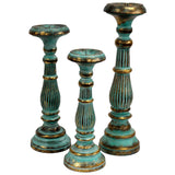 Candle Holder, Large Wooden Turquoise Gold